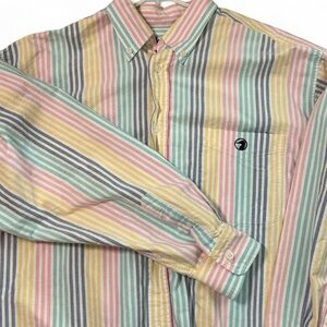 🦆 Vintage Duck Head Pastel Stripe Oxford – Size L, Classic 90s Prep